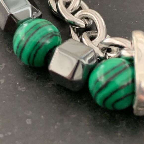 Women’s Malachite Green & Hematite Double Strand Beaded Bracelet with Chain - Picture 4 of 10